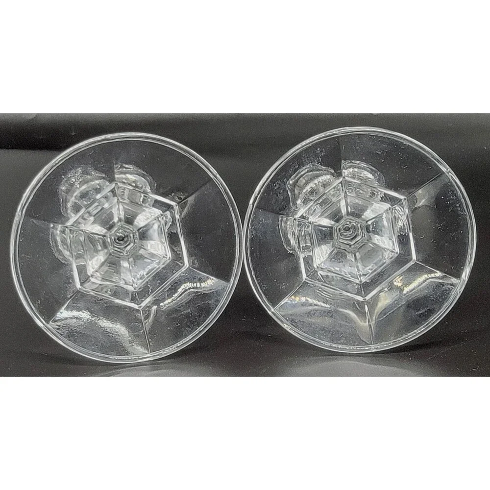 Clear Glass Candle Holders Pair Geometric Faceted Candlesticks Pedestal 4